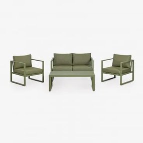 Conjunto De Jardim Com Sofá De 2 Lugares, 2 Poltronas E Mesa De Centro Em Alumínio Lipov Verde Azeitona Intenso - Sklum