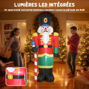 Soldado «Quebra-Nozes» insuflável de Natal, 245 cm, com luzes LED e cetro, para uso interior e exterior, multicolorido