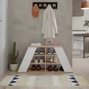 Banco Sapateira com Assento – Pyramid Oak – Carvalho e Branco – 105,5x