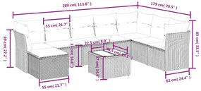 9 pcs conjunto de sofás p/ jardim com almofadões vime PE bege