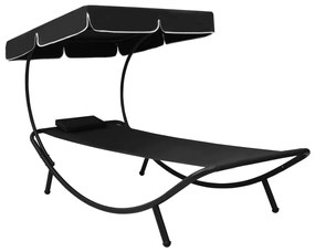 vidaXL Espreguiçadeira com toldo e almofada preto