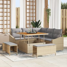 Conjunto de Sofá de Jardim com 8 Peças com Almofadas Bege Vime Sintéti