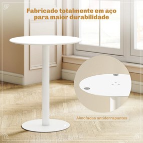 Mesa de Refeição Redonda para 2 Pessoas (CADEIRAS NÃO INCLUIDAS) Mesa de Cozinha de Aço para Interior e Exterior Ø60x72 cm Branco