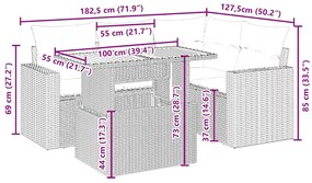 5 pcs conjunto de sofás p/ jardim com almofadões vime PE bege