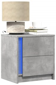 vidaXL Mesa de cabeceira c/ luzes LED derivados madeira cinza cimento