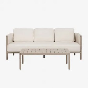 Conjunto De Jardim Com Sofá De 3 Lugares Em Bouclé E Mesa De Centro Em Alumínio Boleni Bouclé Branco Gardénia - Sklum