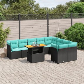 vidaXL 10 pcs conjunto de sofás p/ jardim c/ almofadões vime PE preto
