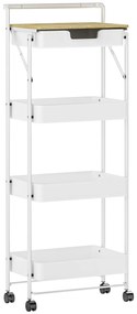 HOMCOM Carrinho Auxiliar com Rodas de 4 Níveis Carrinho de Cozinha com 1 Gaveta e 3 Cestos Carrinho Organizador 45x29,5x117,5 cm Branco | Aosom Portugal
