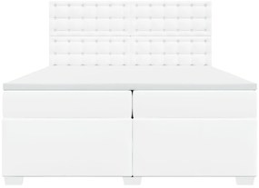 Cama com molas/colchão 200x200 cm couro artificial branco