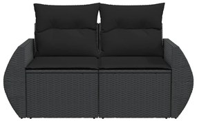 Sofá de jardim com almofadões 2 lugares vime PE preto