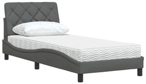 Cama com colchão 90x190 cm tecido cinzento-escuro