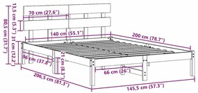 Estrado de Cama com Cabeceira Castanho Encerado 140x200 cm Madeira Sól