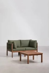 Conjunto De Sala Com Sofá Modular De 2 Peças Com Apoios De Braço E Mesa De Centro Em Madeira De Acácia Branson Verde Oliva Intenso - Castanho Acacia E