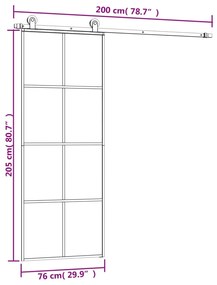 Porta deslizante c/ conj. ferragens 76x205cm vidro ESG/alumínio
