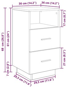 Mesa de cabeceira com 2 gavetas 36x36x68 cm cinzento sonoma
