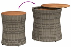 Mesas de apoio p/ jardim c/ tampo de madeira 2pcs vime PE cinza