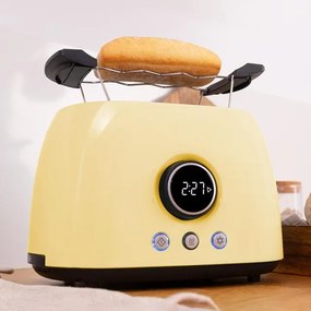 Torradeira digital de 800 W ClassicToast 8000 Yellow Double, 2 ranhuras extralargas para 2 torradas, Ecrã digital, 3 funções, suporte superior, design