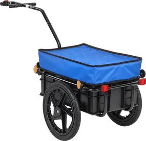 HOMCOM Reboque de Bicicleta 40 kg com Cobertura de Tecido Oxford Refletores e Estrutura de Aço 144x59x80 cm Azul | Aosom Portugal