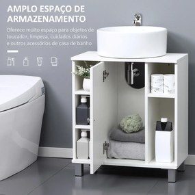 Armário Casa de Banho Móvel para Lavatório de Madeira com 5 Compartimentos Abertos 1 Porta Desenho Compacto Moderno 60x30x68cm Branco