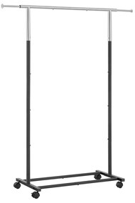 SONGMICS Cabideiro, Cabideiro, Cabideiro com Rodas, Cabide para Roupas, Cabide Superior Suporta até 25 kg, Ajustável, Prata e Preto HSR101B01