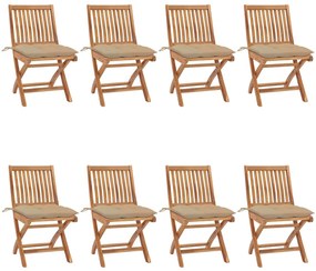 vidaXL Cadeiras de jardim dobráveis c/ almofadões 8 pcs teca maciça