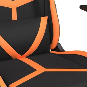 Cadeira gaming c/ apoio p/ pés couro artificial preto e laranja