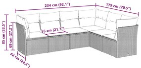 6 pcs conj. sofás jardim com almofadões vime PE cinzento-claro