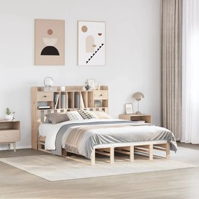 vidaXL Cama com estante sem colchão 140x190 cm pinho maciço