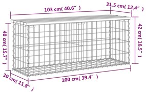 Banco de jardim c/ design gabião 103x31,5x42 cm pinho maciço