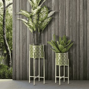 CONJUNTO DE 2 SUPORTES PARA VASOS GOLVY DOURADO Ø 21X52-19X42 CM (PLANTAS NÃO INCLUIDAS)