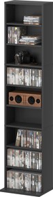 Móvel de Arrumação para CD e DVD, 33 x 24 x 140 cm, 6 Prateleiras Ajustáveis, Preto