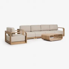 Conjunto De Jardim Com Sofá Modular De 4 Peças Com Apoios De Braço, Poltrona E Mesa De Centro Em Madeira De Acácia Brivori Marrom Acácia Claro - Sklum