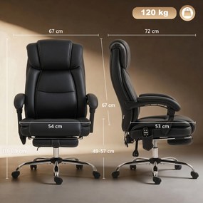Cadeira de escritório com função de massagem e aquecimento, com altura ajustável e encosto reclinável, 67 x 72 x 111–119 cm, preta