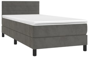 Cama box spring c/ colchão/LED 90x200 cm veludo cinzento-escuro