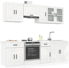 8 peças armário de cozinha conjunto Kalmar branco brilhante