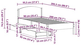 Cama sem colchão 90x200 cm pinho maciço castanho-mel