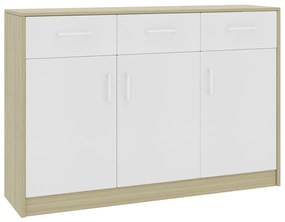 800707 vidaXL Aparador 110x30x75 cm contraplacado cor branco/carvalho sonoma