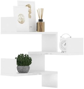 Estantes canto p/ parede 2pcs deriv. madeira branco brilh.