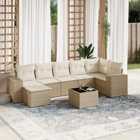 8 pcs conjunto de sofás p/ jardim com almofadões vime PE bege