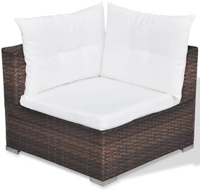 5 pcs conjunto lounge jardim c/ almofadões vime PE castanho