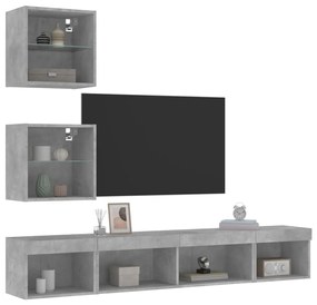 vidaXL 5 pcs móveis parede p/ TV c/ LEDs deriv. madeira cinza cimento