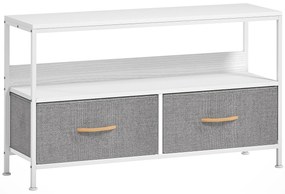 Móvel de TV com Prateleira e 2 Gavetas de Tecido Dobráveis para Televisores até 47 Polegadas  98x29x56 cm Branco e Cinza