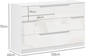 Cómoda com 6 Gavetas Cómoda de Dormitório Moderna com Sistema Anti-Tombo 120x40x75 cm Branco