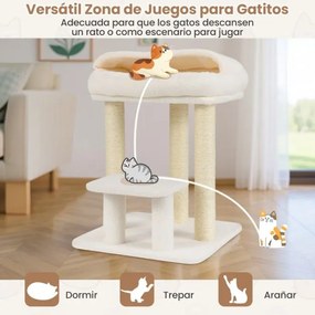 Arranhador para gatos com cama acolchoada, plataforma de salto e postes de sisal para arranhar para espaços pequenos 47,5 x 47,5 x 61 cm Branco