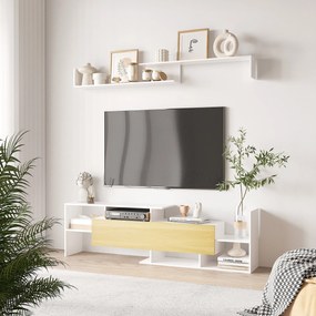 Móvel de TV Moderno Móvel de Sala de Estar para Televisores 153,6x25x42cm e Prateleira de Parede 150x14,5x16,3cm Branco e Madeira