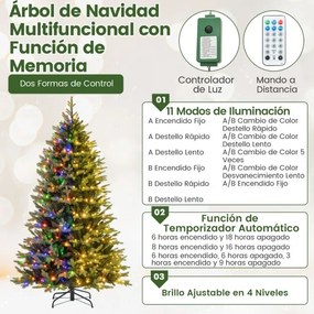 Árvore de Natal artificial de 210 cm com 1646 pontas de ramos 470 luzes LED 11 modos de iluminação 3 temporizadores Verde