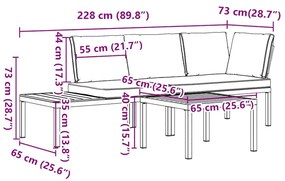 3 pcs conjunto de sofás p/ jardim c/ almofadões alumínio preto