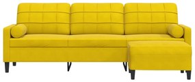 Sofá de 3 lugares com apoio de pés 210 cm veludo amarelo