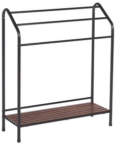 Toalheiro de pé metálico com prateleira preto e castanho escuro 72 x 85 cm MURIVA Beliani
