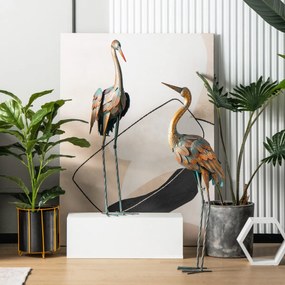 Conjunto de 2 estátuas de jardim de grous metálicos para decoração ao ar livre